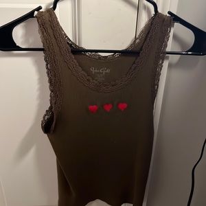 BRANDY MELVILLE JHON GALT BROWN LACE EMBROIDERED HEART TANK TOP